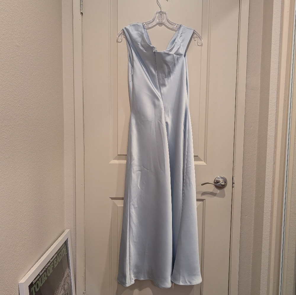 BHLDN Amsale One-Shoulder Satin Midi Dress Ice Blue Gown Size 4 NWOT - Picture 7 of 13